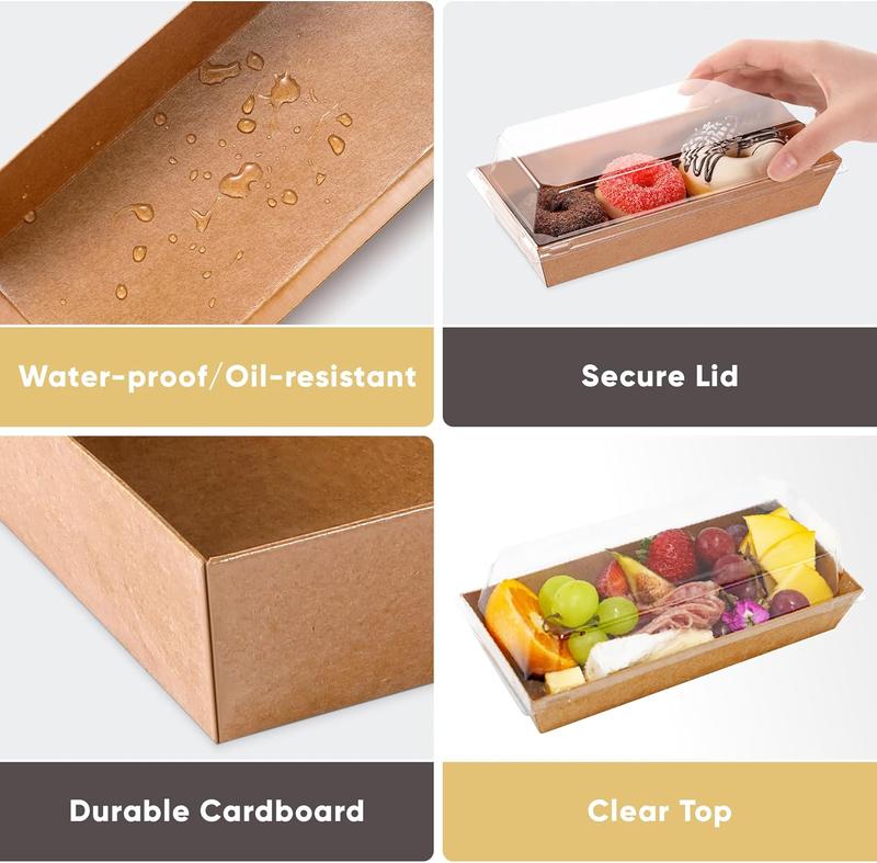 50 Pack Small Charcuterie Boxes with Clear Lids -  Paper Mini  Box, Charcuterie Boards Accessories, Dessert Boxes for Cookie, Food, Sushi, Cake Slice, Chocolate Strawberry, Donut (Brown)