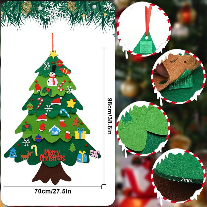 DlY Lighted Felt Christmas Tree Set Plus Snowman with Led String Light, Wall Hanging DlY Felt Christmas Tree & 32 Felt Detachable Ornaments