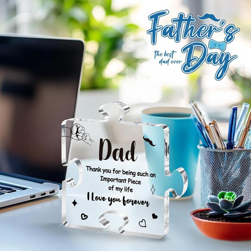 Acrylic Plaque Gifts for Dad Mom Father's Day Gift from Daughter Son Birthday Puzzle Shape Sign for Dad Thanksgiving Birthday Gifts Christmas Trophy