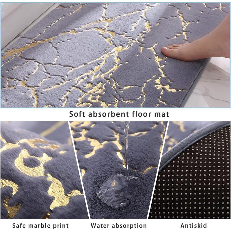 Marble Bathroom Rugs and Mats Set 3 Count Nonslip Black Gold Bathroom Mats Soft Washable Bath Mats for Bathroom Floor Mats Carpet Water Absorbent Shower Rug with U-Shaped Contour Rug Toilet Lid Cover