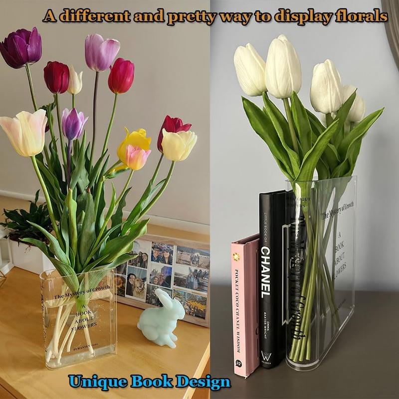 Clear Book Flowers Vase - Cute Bookshelf Decor; Unique Vase for Book Lovers, Artistic and Cultural Flavor Acrylic Vases for Home Office Decor, A Book