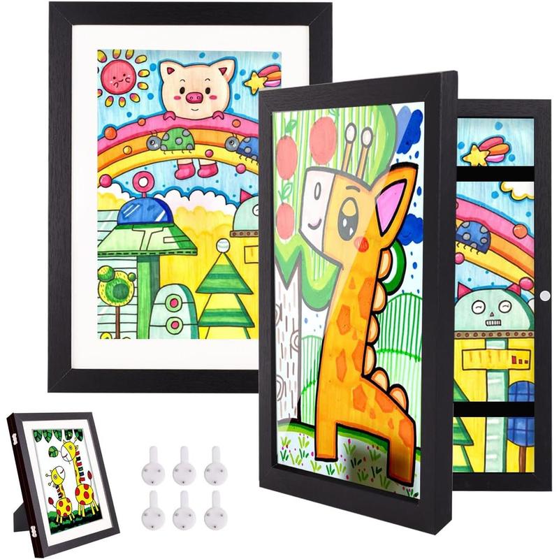 2 Pack Kids Art Frame, 8.5x11 Artwork Frames Changeable with Stand, Front Opening Picture Frame for Storage & Display Holds 150, for Children Art Projects, Drawings, School Crafts, Black