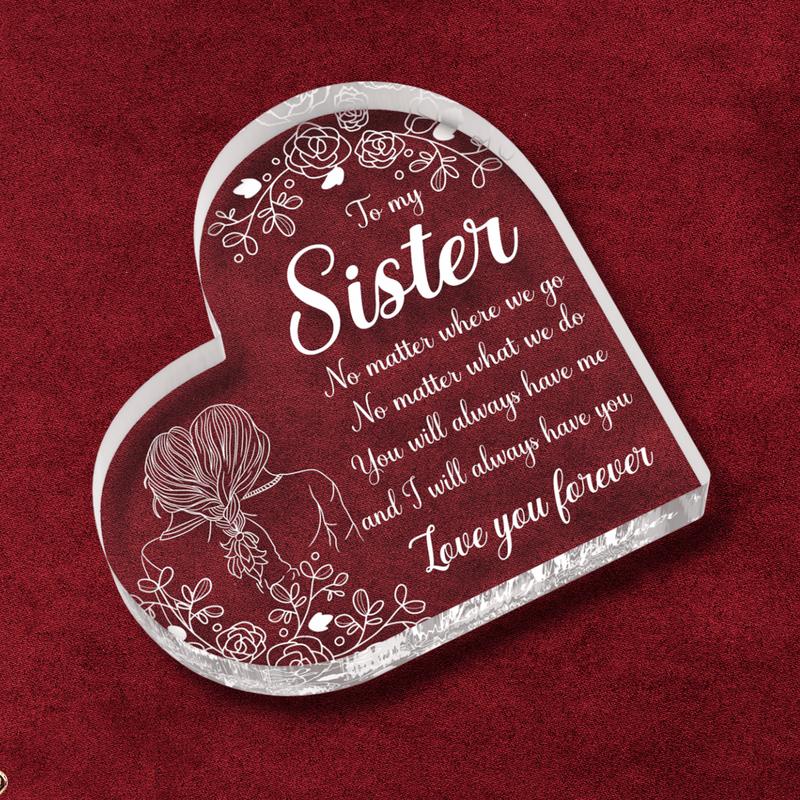 Sister Christmas Gifts, Christmas Gifts for Sister, Birthday - Heart-Shaped Plaque Desk Present for Sister