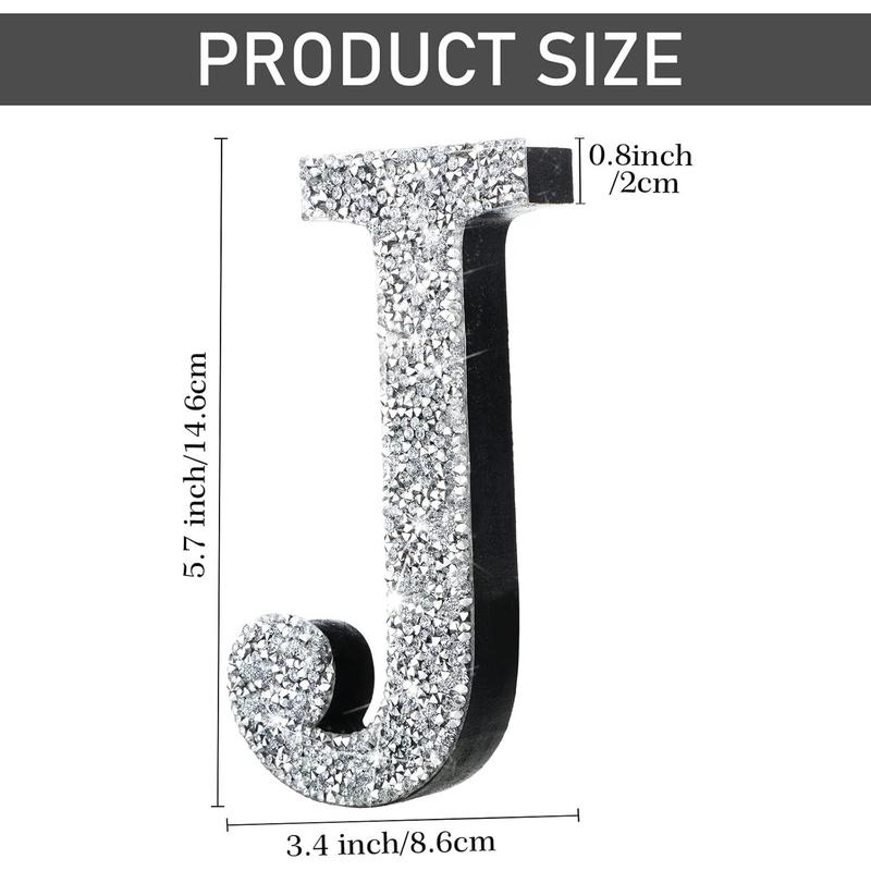 5.7 Inch Crystal Diamond Letters Shiny Letters Decor Hanging Letters with Screws and Hooks Rhinestone Diamond Decorations Craft for Wall Bedroom Office Door Ornament (Letter J) Gift Wood