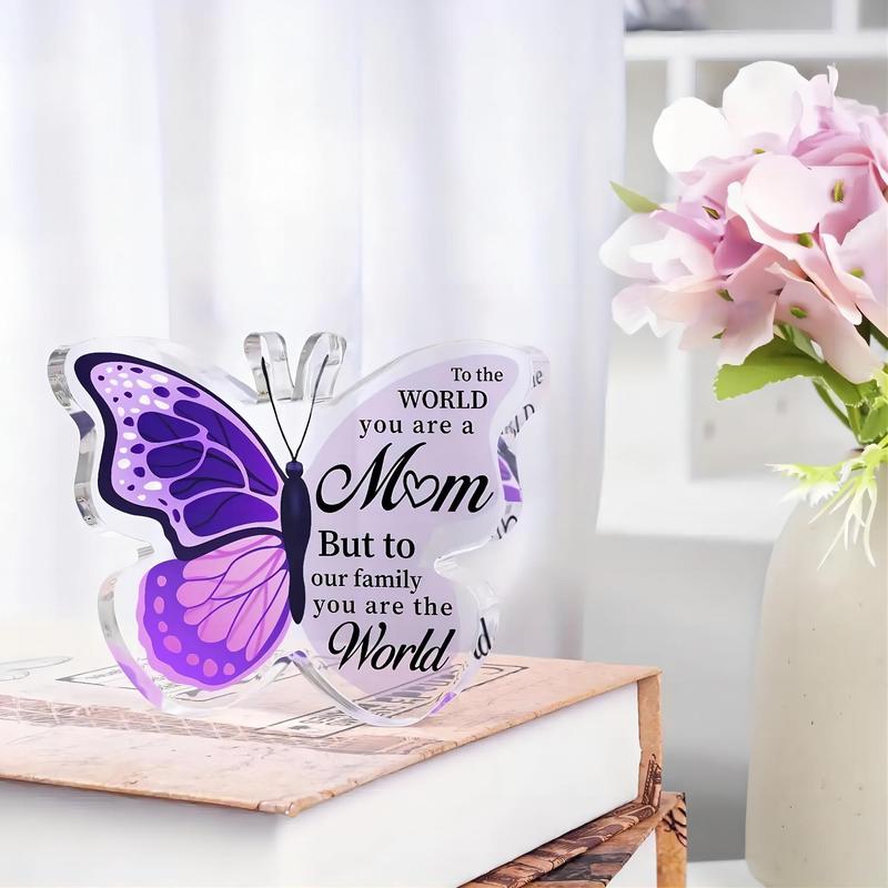 Mom Gift, Butterfly Shaped Letter Pattern Acrylic Plaque, Gift Ornament, Desk Decorations for Home Decor, Birthday Gift for Mom from Daughter and Son