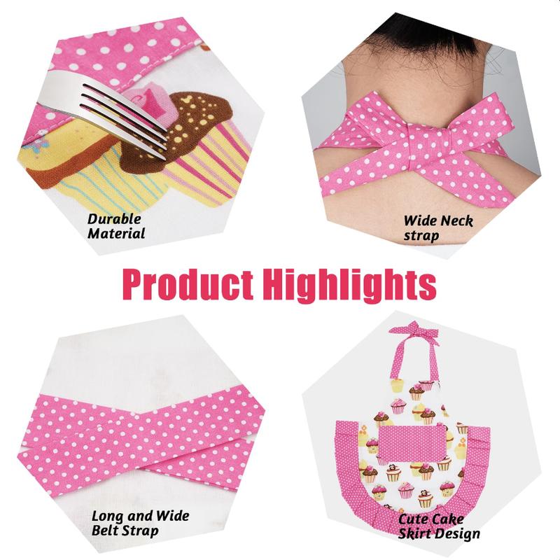 100% Cotton Kids Girls Aprons for Cooking Cute Toddler Cupcake Baking Apron Adjustable Kitchen Pink Apron for Children Daughters Little Girls Granddaughter Gifts from Grandma