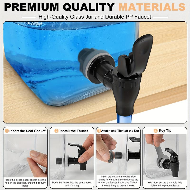 3PCS Glass Laundry Detergent Dispensers with Iron Rack, Leak-Proof Pads & Water Spout - Includes 3 Blackboard Labels, Mini Spanner - Perfect for Laundry Room Organization & Ideal for Liquid Detergent, Bleach, Fabric Softener