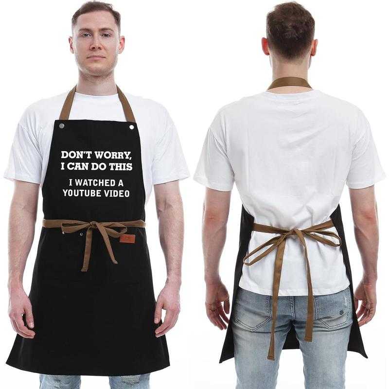 Father's Day Gifts for Dad, Gifts for Husband, Boyfriend, Brother, Men Unique Birthday Gifts, Funny Gifts for Mom, Dad Gifts From Daughter Son – BBQ Cooking Chef Apron 3 Pockets, Kitchen Gifts Christmas Accessory Adjustable Baking Cotton Grandpa