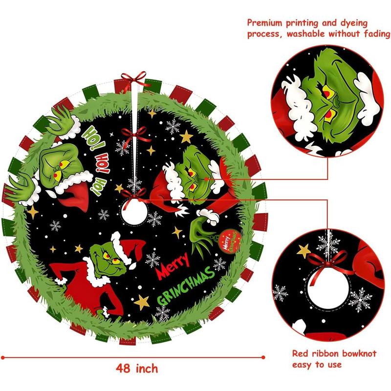 Christmas Tree Skirt, 48 Inch Red & Green Merry Christmas Tree Skirt Collar, Soft Farmhouse Xmas Holiday Decoration (Style A)