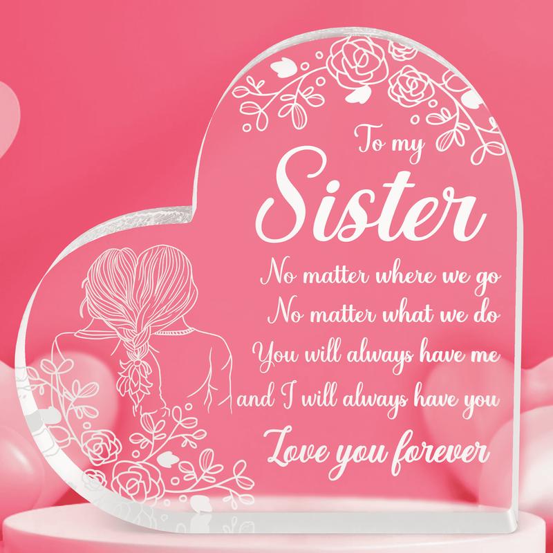 Sister Christmas Gifts, Christmas Gifts for Sister, Birthday - Heart-Shaped Plaque Desk Present for Sister