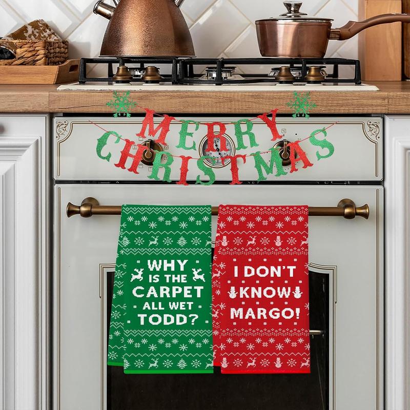 Christmas Vacation Decorations, 2Pcs Funny Christmas Kitchen Towels, Griswold Family Cousin Eddie Christmas Vacation Merchandise, Holiday Bathroom Decor - Why is The Carpet All Wet? I Don't Know Margo