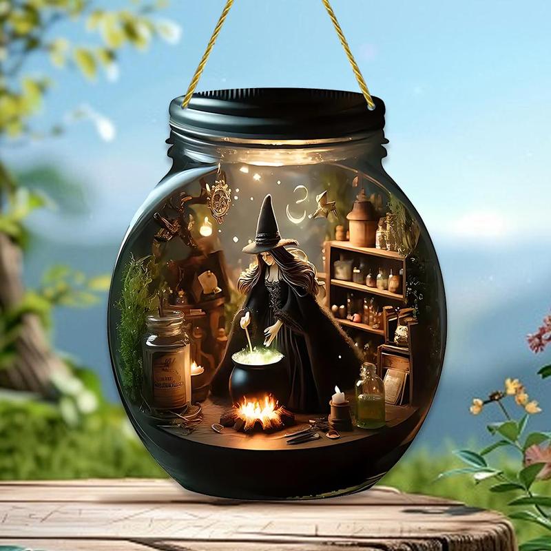 Witch in Mason Jar Design Hanging Decor, 1 Count Halloween Themed Hanging Ornament, Wall Hanging Decor for Home Living Room Bedroom, Halloween Decor