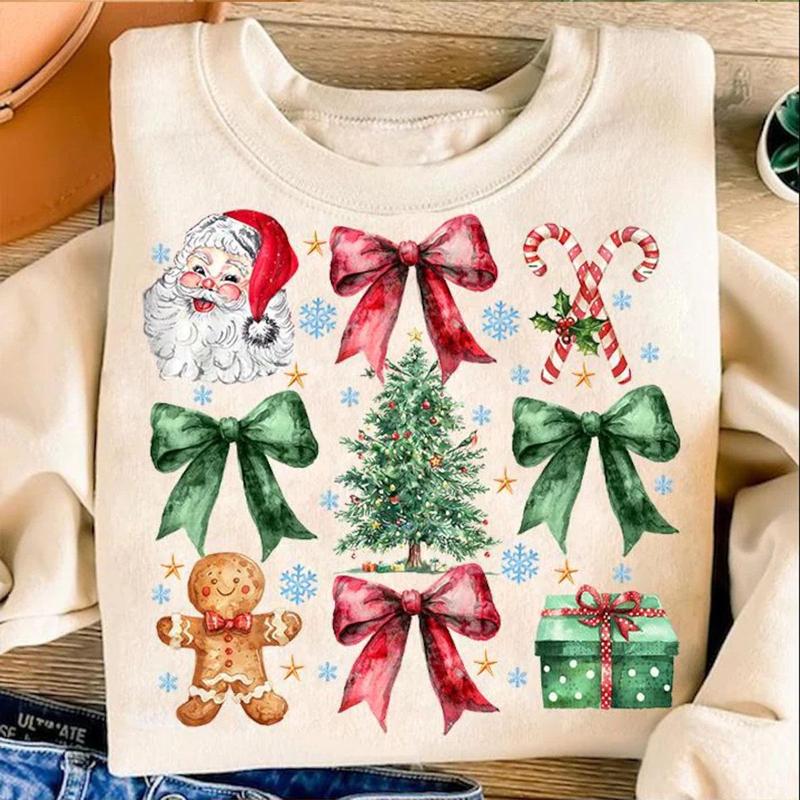 Christmas Iron on Transfer Sticker, 4 Counts set Cute Bow & Santa Claus & Nutcracker & Tree Pattern Heat Transfer Sticker for T-shirt, Sweatshirt