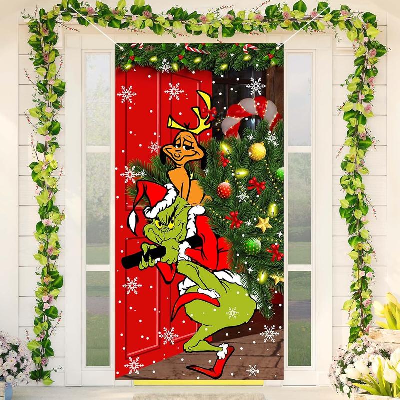 Green Christmas Decorations Door Cover Merry Christmas Door Cover 6 X 3ft Black Buffalo Grid Flag Photography Banner Christmas Xmas Winter Holiday Home Kitchen