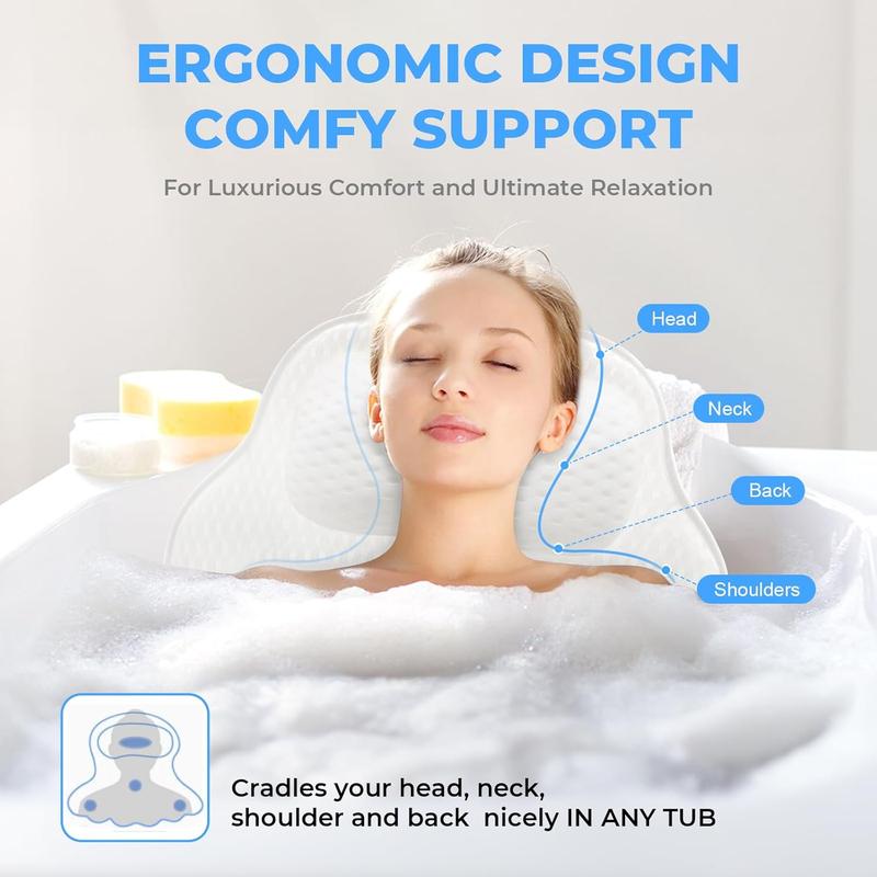 Bath Pillow, Comfortable Bath Pillows for Tub Neck and  Support, Non-Discolouring Luxury Bathtub Pillow, 5D Airmesh Bathtub Pillows for Head and Neck with Non-Slip Suction Cups