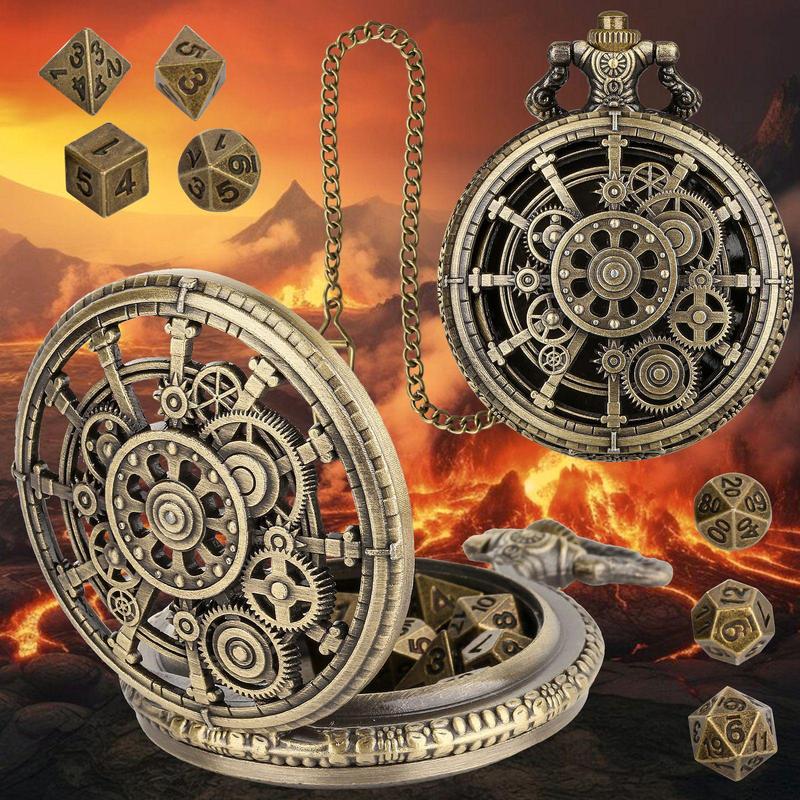 Vintage Pocket Watch Design Storage Case with Dice, 1 Count Creative Gear Chunky Waist Chain Box, Jewelry Storage Box for Home Office Dormitory