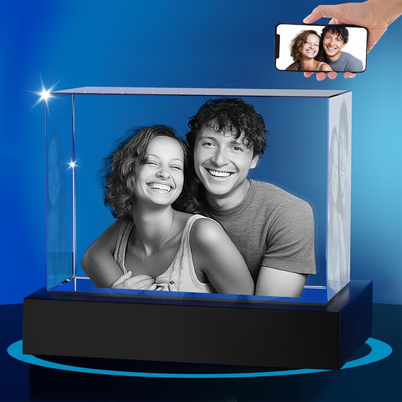 3D Crystal Photo, Personalized Gift with Your Own Photo, Unique Gift for Birthday, Wedding, Memorial, Valentine's, Christmas, with Gift Box