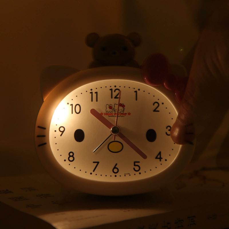 Cat Appearance Kawaii Alarm Clock，Cartoon Cat Clock, Bedside Sweeping, Silent, Student, Boy, Girl, Beep, Beep, Clocks for Kids (White)，hello kitty stuff vanity，decor、light、hand