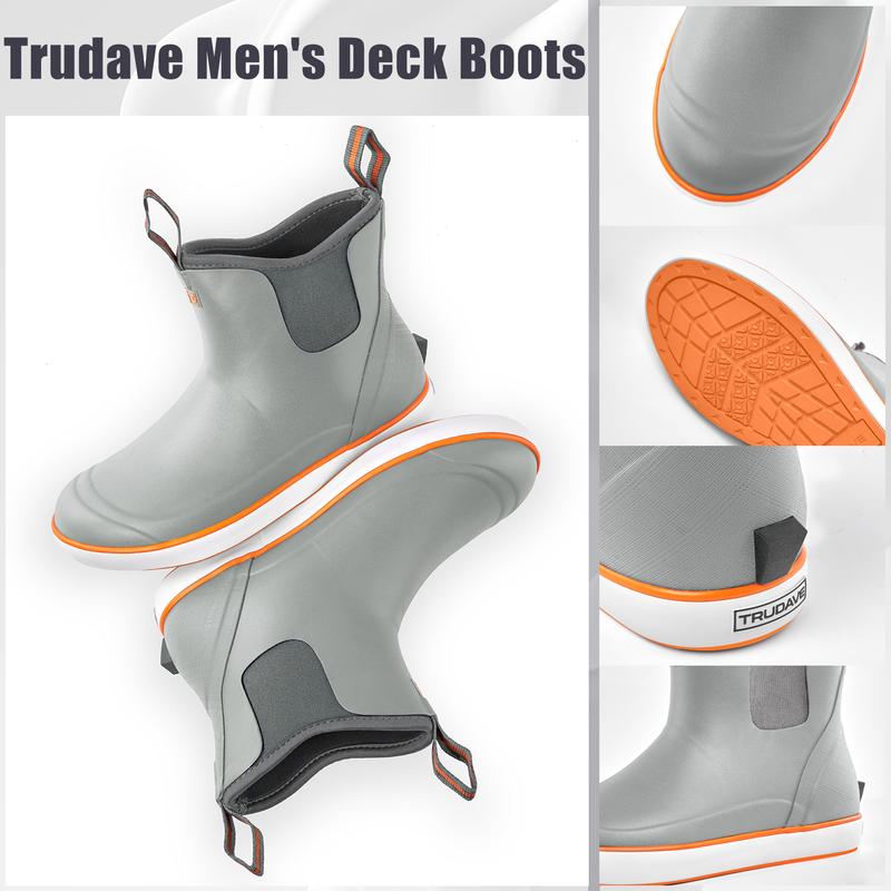 TruDave Mens Deck Boots, Waterproof Rain Boots for Men, Anti-Slip Ankle Rubber Boots for Mens Fishing Boating Size 6-14 Lightweight Comfortable