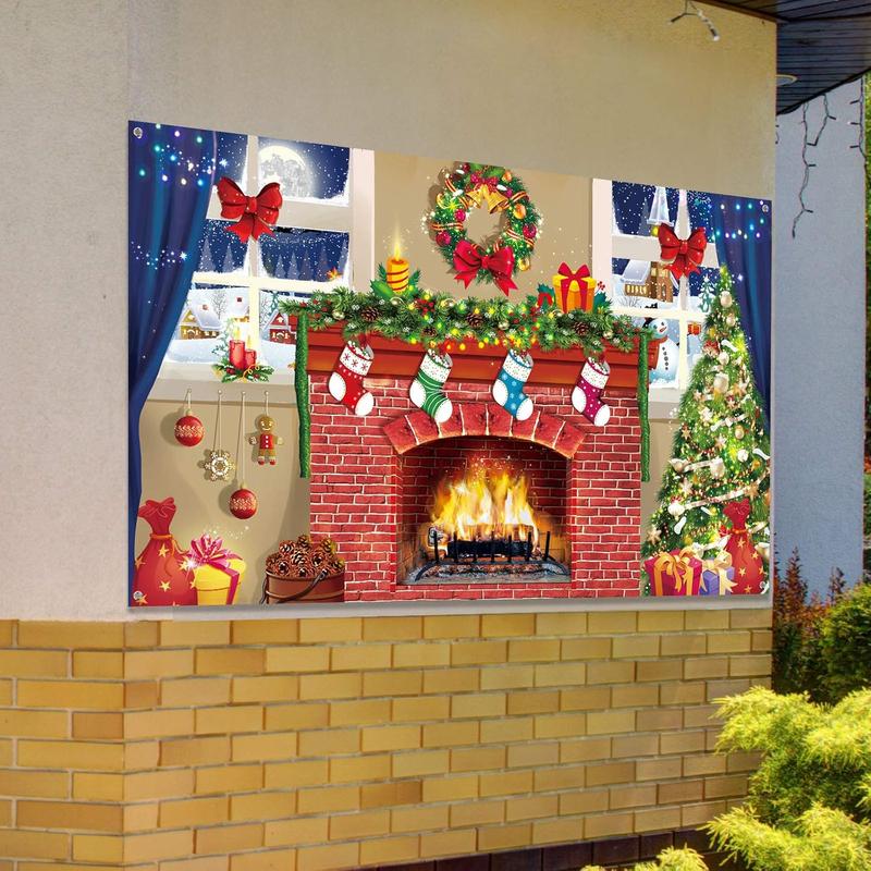 6x4 feet Christmas Fireplace Theme Backdrop Christmas Brick Wall Theme Decoration Extra Large Fabric Red Brick Wall Backdrop for Photo  Shower