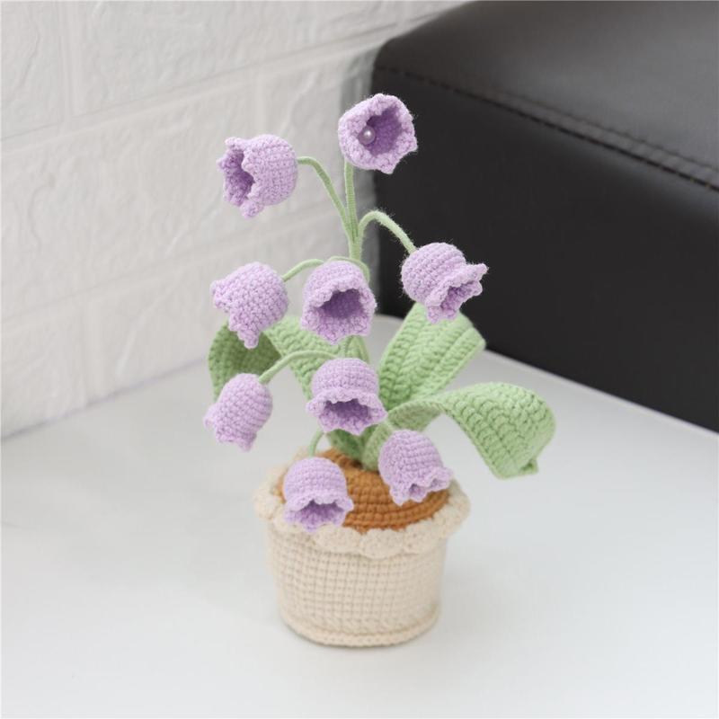 Crochet Lily Of The Valley Potted Plant, 1 Count Artificial Potted Flower, Decorative Flower for Living Room Bedroom, Home Decor, Birthday Gift