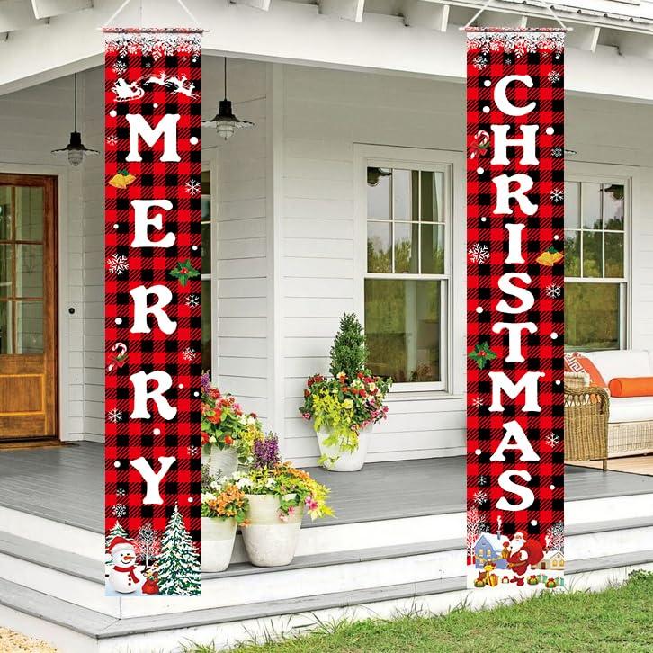 Merry Christmas Banner Xmas Porch Door Sign for Wall Home Party Decor Indoor Outdoor Ornaments