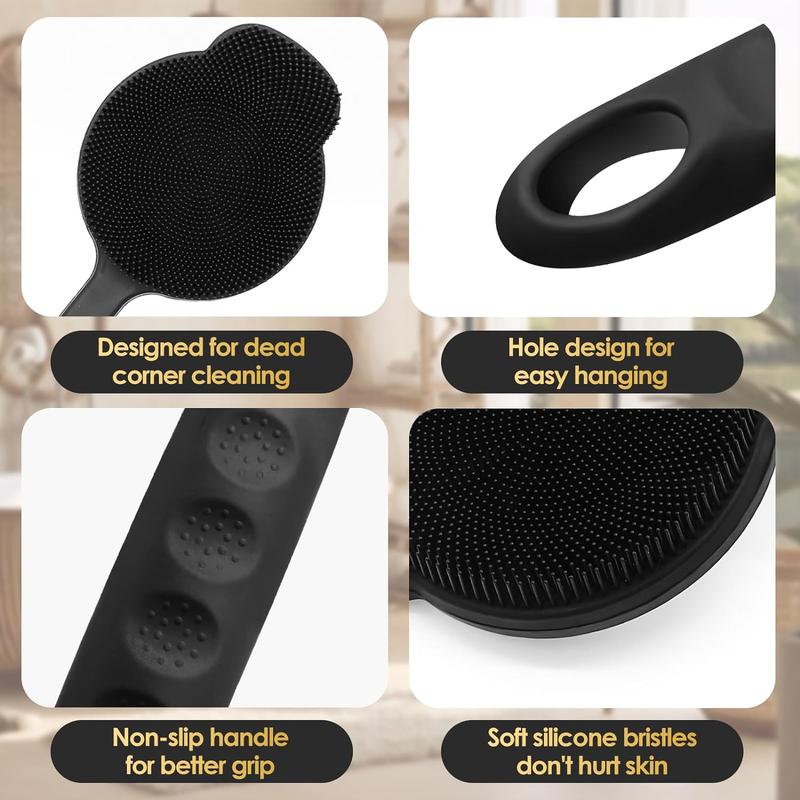 Silicone Back Scrubber for Shower, Upgrade Long Handle Silicone Body Scrubber,  Exfoliating and Massage Can Produce More Foam, Long Handle Back Scrubber for Men Women Accessories Brush Accessories Brush