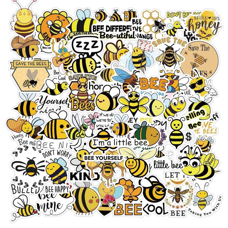 50pcs Cute Cartoon Bee Pattern Stickers, Multicolor Waterproof Stickers For Laptops Water Bottles Cars Skateboards Phone, DIY Decorative Stickers