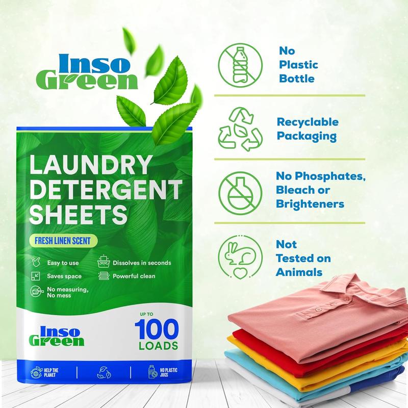 Laundry Detergent Sheets – 100 Loads - Eco Washer Sheets Detergent - Zero Plastic Jugs, No Mess & Space-Saving Laundry Strips & Travel Laundry Detergent – 50 Laundry Sheets Detergent Cleaning Household