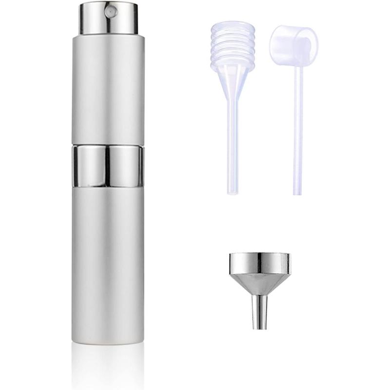 Refillable Perfume Atomizer for Travel, Portable Mini Spray Bottle Scent Pump Case, Fragrance Empty Cologne Dispenser, Perfume Aftershave Container Sprayer For Traveling Outgoing, 8ML (Silver) Aluminium Glass