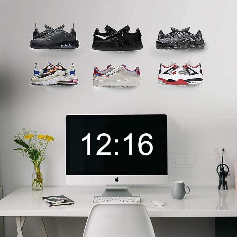 SJPACK Acrylic Floating Shoe Rack (Set of 6) Wall Mount Display Shoe Rack Transparent Storage Rack for Home Use Sneakers Display Rack with Screws and Anchors