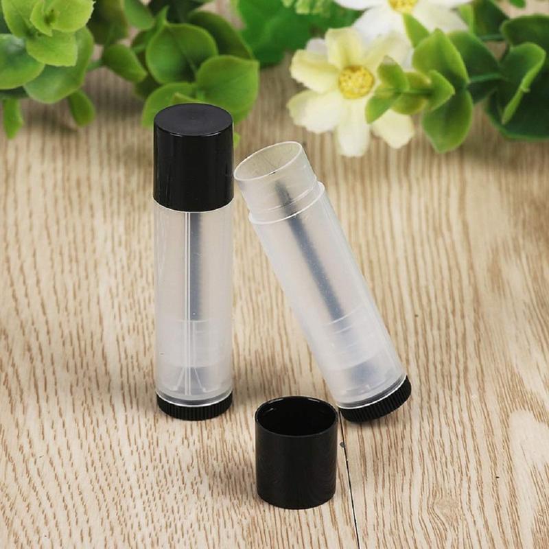 25 Count Lip Balm Tubes Containers 5g Clear with Twist Bottom and Cap, Empty Refillable Plastic DIY Lipstick Lip Gloss Containers Chapstick Tube Crayon Pipe Bottle (black Lid)