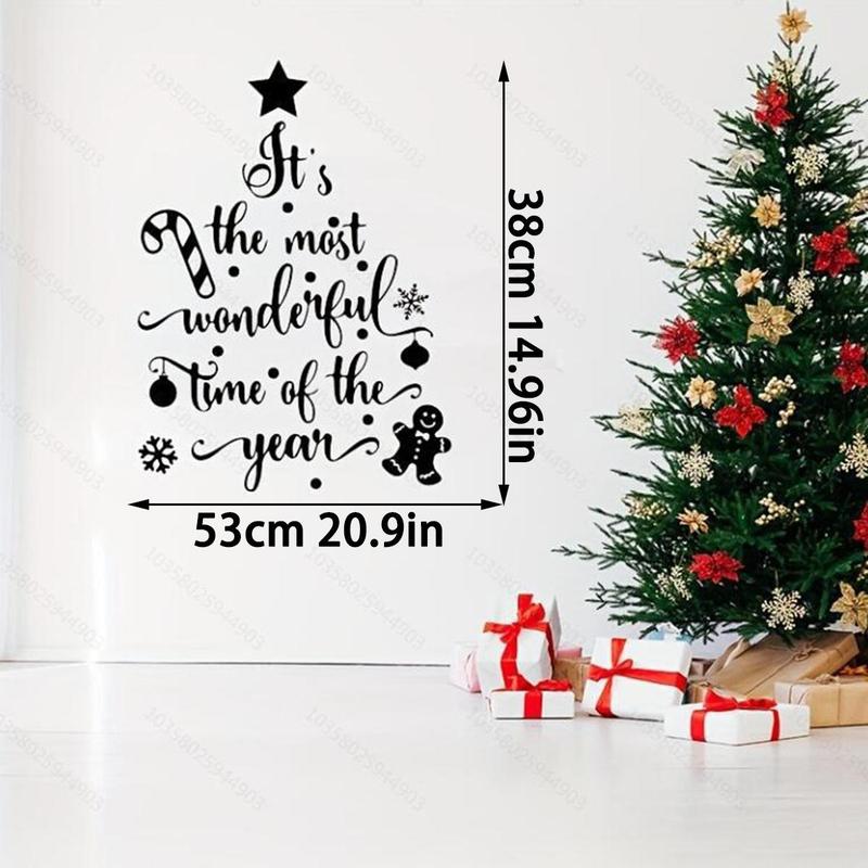 Christmas Tree & Letter Pattern Wall Sticker, 1 Count Removable Self Adhesive Wall Decal, Decorative Sticker for Home Living Room Bedroom