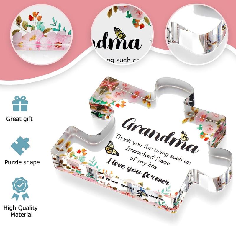 Grandma Gifts, Birthday Gifts Presents for Grandma Engraved Acrylic Puzzle Piece Plaque for Grandmother Nana Delicate Grandma Gifts for Thanksgiving Christmas