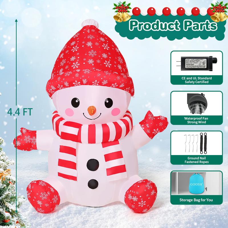 GOOSH 4.4 FT Christmas Inflatables Outdoor Decorations - Inflatable Baby Snowman with Red Hat and Gloves