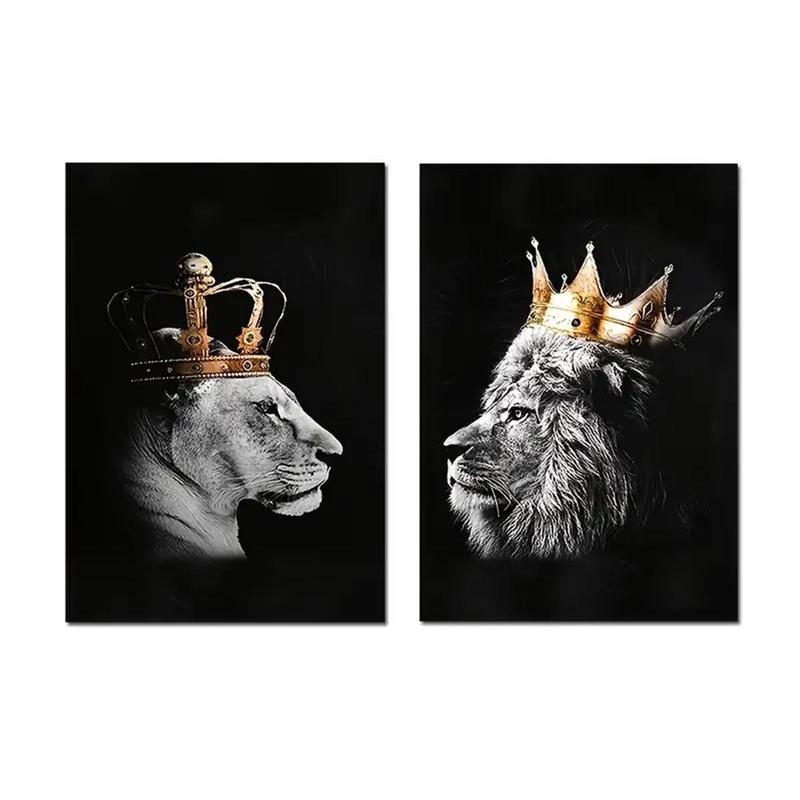 Lion & Crown Pattern Canvas Painting without Frame, 2 Counts set Modern Wall Art Canvas Painting, Wall Art Decor for Home Living Room Bedroom Office