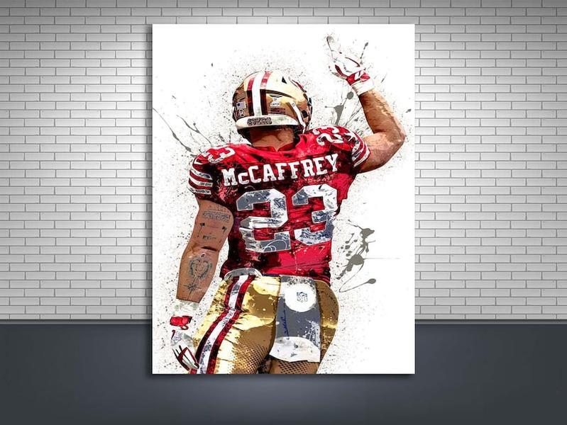 Christian McCaffrey Poster, San Francisco 49ers, Gallery Canvas Wrap, Man Cave, Kids Room, Game Room, Bar