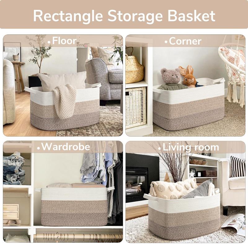 Storage Basket,  Blanket Basket for Living Room,  for Clothes, Rectangle Rope Baskets for Storage