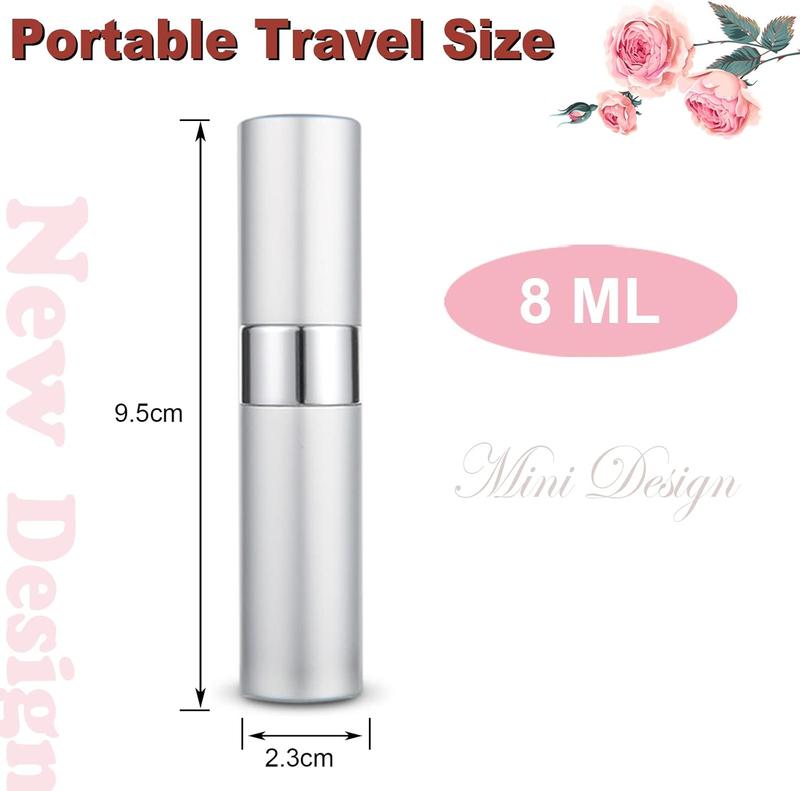 Refillable Perfume Atomizer for Travel, Portable Mini Spray Bottle Scent Pump Case, Fragrance Empty Cologne Dispenser, Perfume Aftershave Container Sprayer For Traveling Outgoing, 8ML (Silver) Aluminium Glass