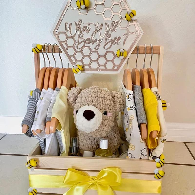 Large Baby Storage Crate Hamper, Baby Shower Gifts, Wooden Gift Crate, Welcome Gifts Basket for New Born Girls Boys, Wooden Baby Shower Crate Closet,Baby Basket with Handle