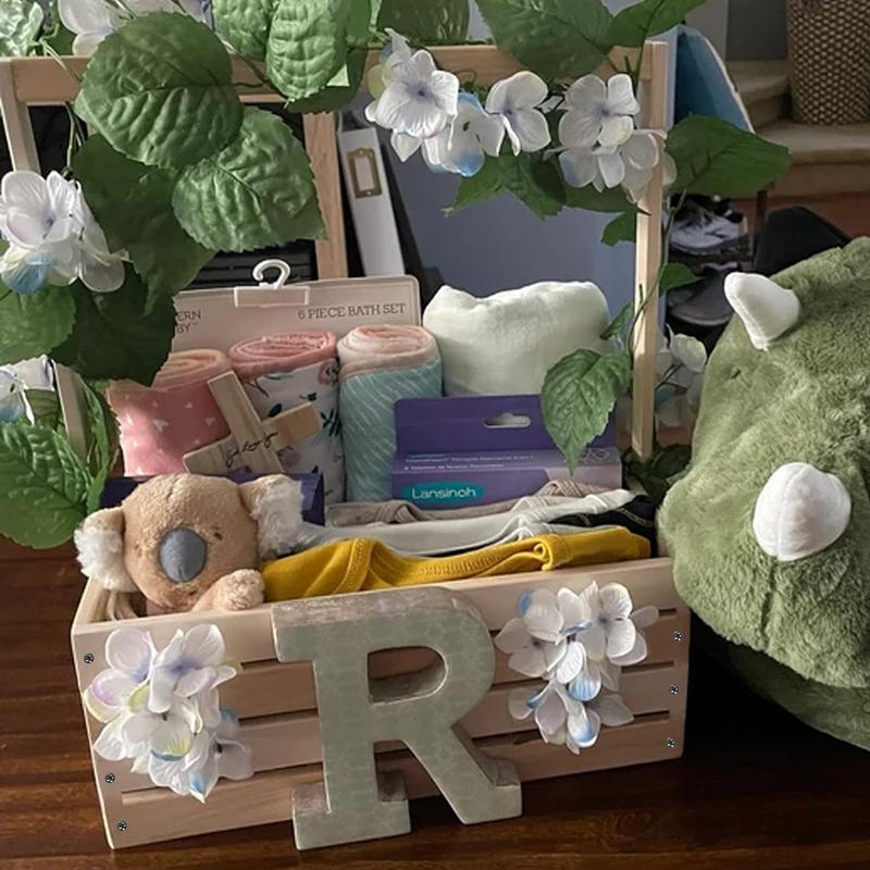 Large Baby Storage Crate Hamper, Baby Shower Gifts, Wooden Gift Crate, Welcome Gifts Basket for New Born Girls Boys, Wooden Baby Shower Crate Closet,Baby Basket with Handle