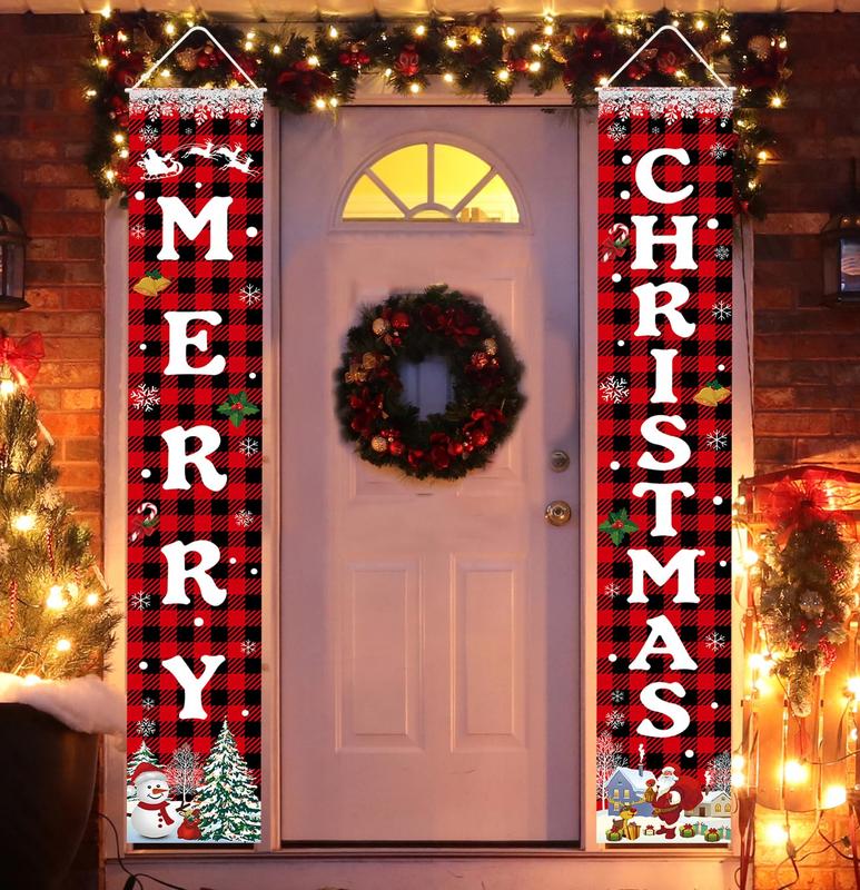 Merry Christmas Banner Xmas Porch Door Sign for Wall Home Party Decor Indoor Outdoor Ornaments