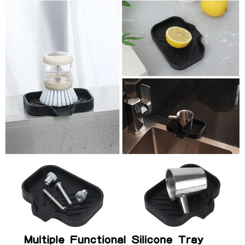 Silicone Bathroom Soap Dishes with Drain Spout-Bathroom and Kitchen Sink Organizer,Sponge Holder,Dish Soap Tray,Scrubber,Bottle,Cup on Sink or Counter-Black 4.9