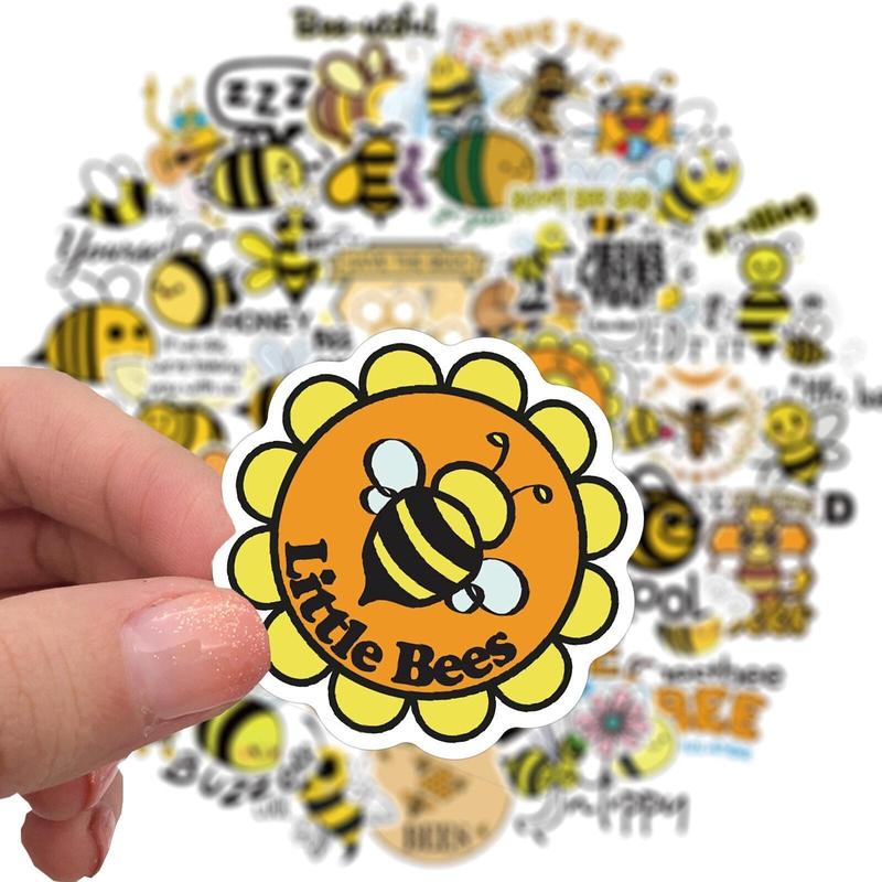 50pcs Cute Cartoon Bee Pattern Stickers, Multicolor Waterproof Stickers For Laptops Water Bottles Cars Skateboards Phone, DIY Decorative Stickers