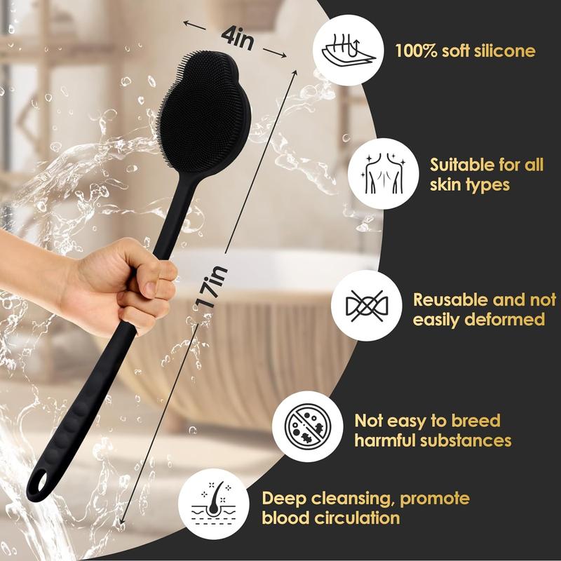 Silicone Back Scrubber for Shower, Upgrade Long Handle Silicone Body Scrubber,  Exfoliating and Massage Can Produce More Foam, Long Handle Back Scrubber for Men Women Accessories Brush Accessories Brush