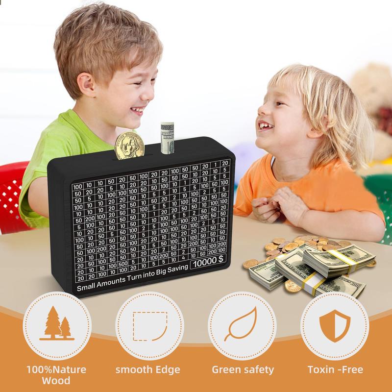 Money Saving Box Cash Vault Wooden Savings Challenge Box Piggy Bank for Adults Kids Budgeting and Savings Goals Coin Bank for Boys and Girls No Install Required cash saving