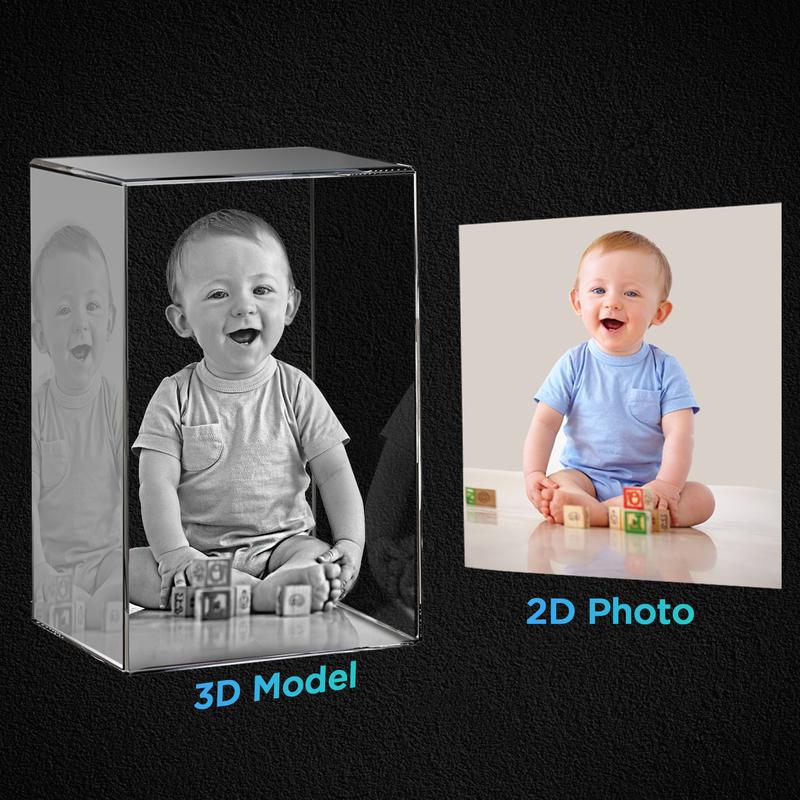 3D Crystal Photo, Personalized Gift with Your Own Photo, Unique Gift for Birthday, Wedding, Memorial, Valentine's, Christmas, with Gift Box