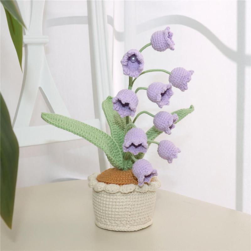 Crochet Lily Of The Valley Potted Plant, 1 Count Artificial Potted Flower, Decorative Flower for Living Room Bedroom, Home Decor, Birthday Gift