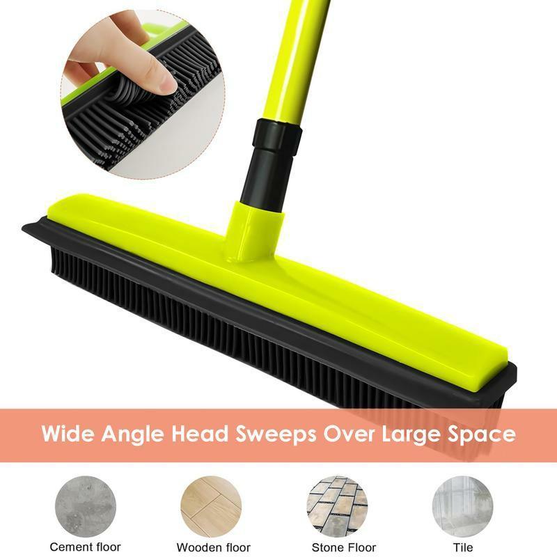 Indoor Pet Hair Rubber Broom with Carpet Rake and Squeegee, green steammop