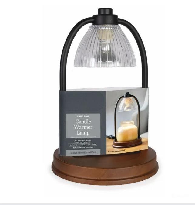 Black Ribbed Glass Candle Warmer Lamp for Home Decor